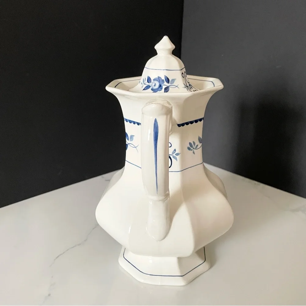 Vintage Blue & White English Coffee Pot - Adams 